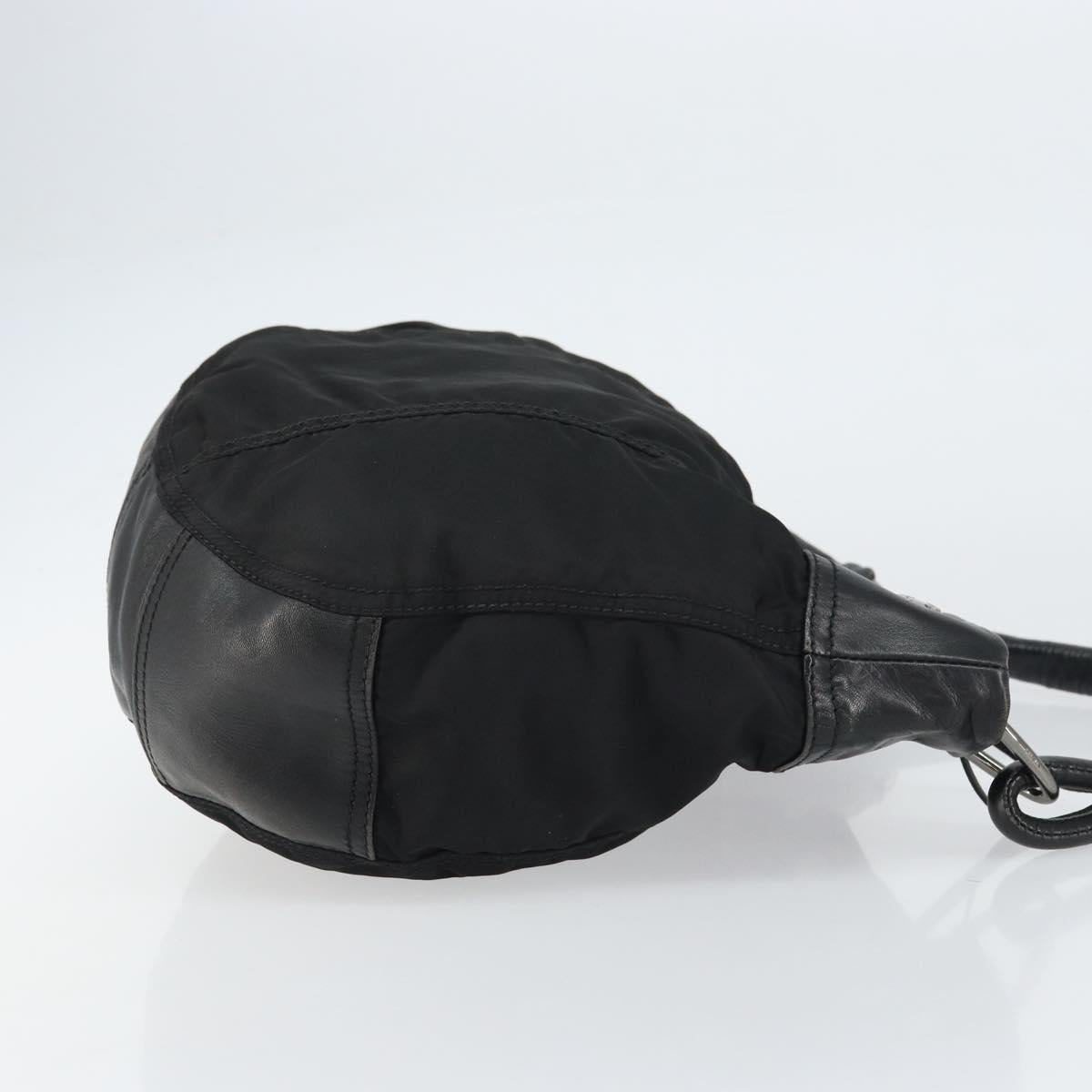 PRADA Shoulder Bag Nylon Leather Black Silver Auth bs31716