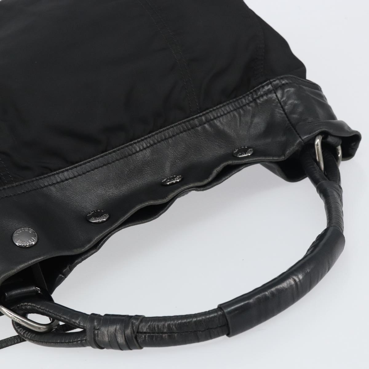 PRADA Shoulder Bag Nylon Leather Black Silver Auth bs31716