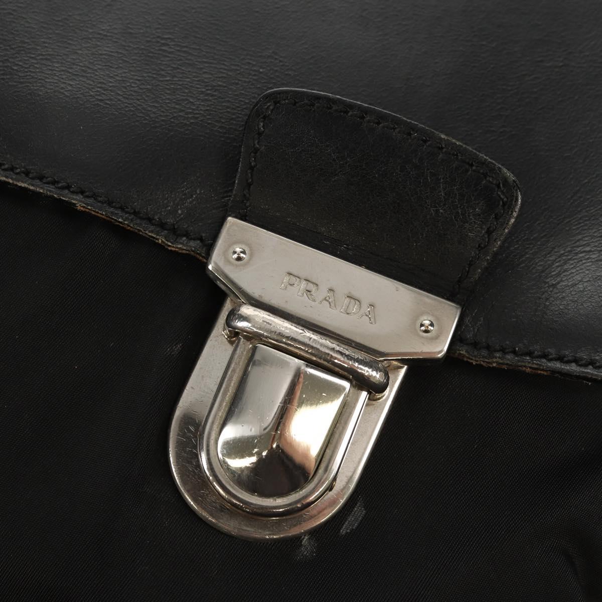 PRADA Business Bag Nylon Leather Black Silver Auth bs31717