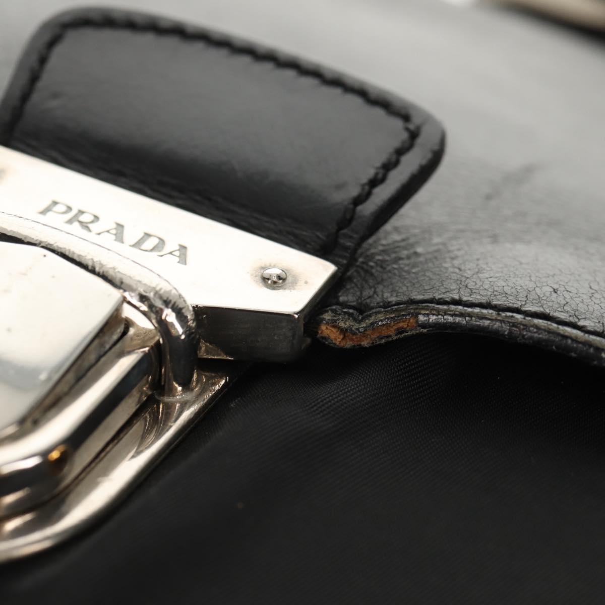 PRADA Business Bag Nylon Leather Black Silver Auth bs31717