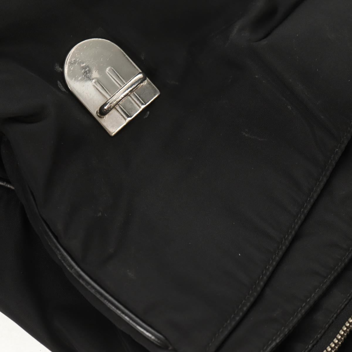 PRADA Business Bag Nylon Leather Black Silver Auth bs31717