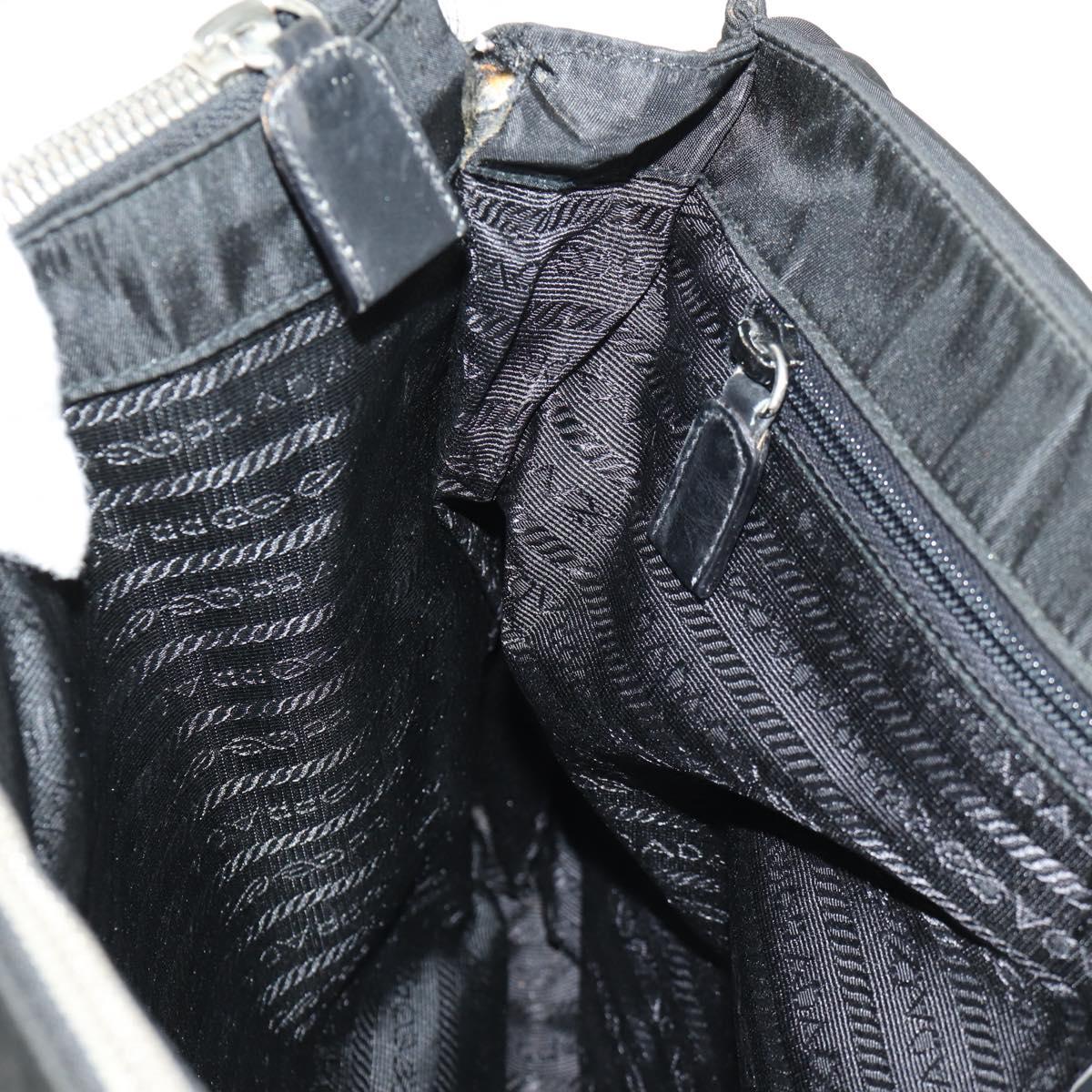 PRADA Business Bag Nylon Leather Black Silver Auth bs31717