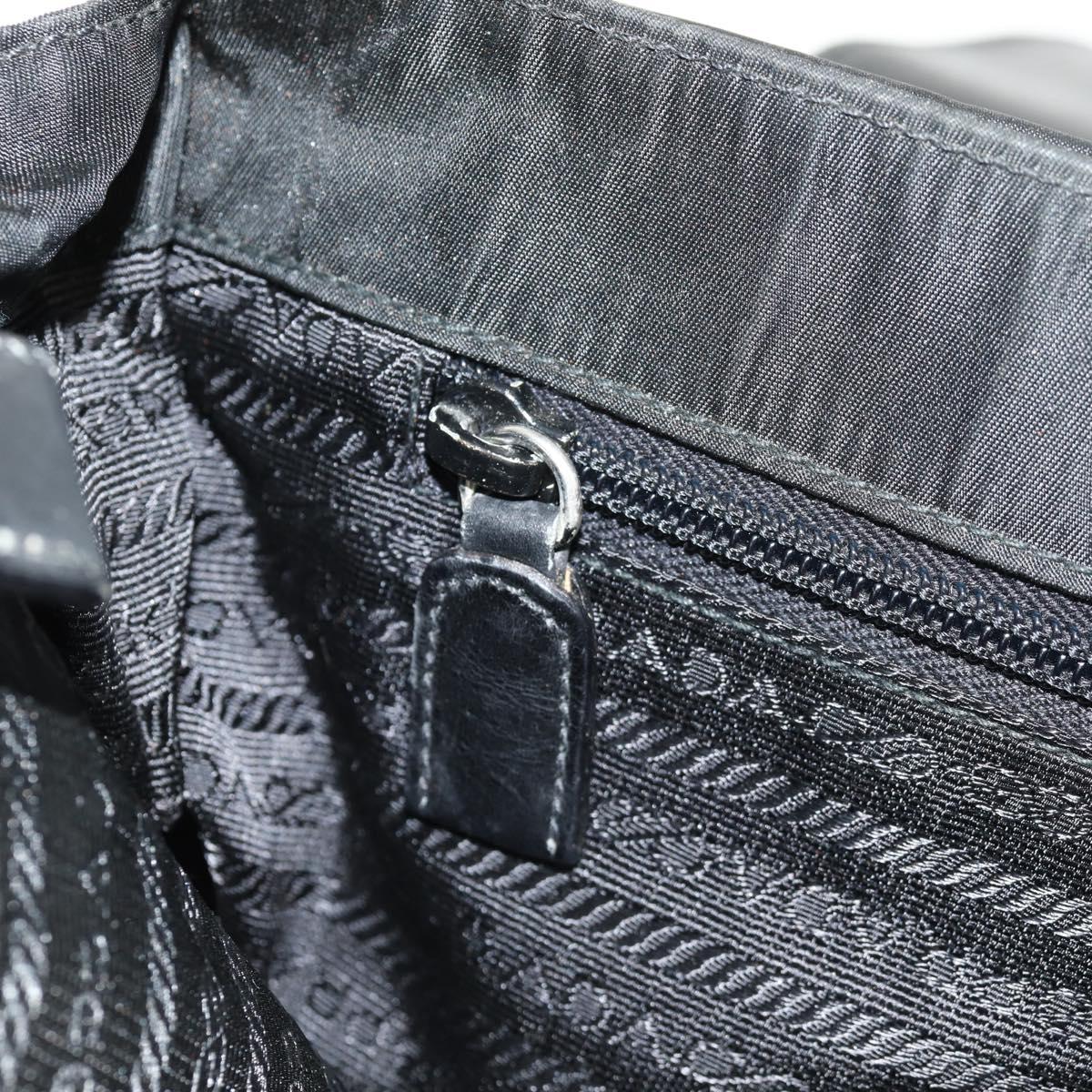 PRADA Business Bag Nylon Leather Black Silver Auth bs31717