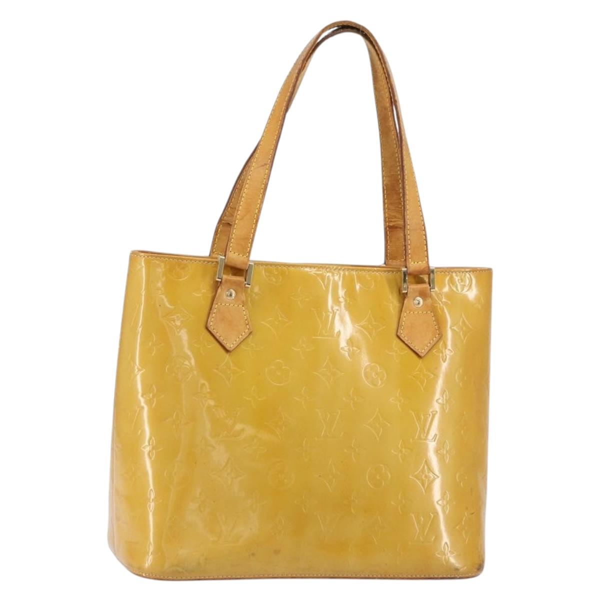 LOUIS VUITTON Monogram Vernis Houston Hand Bag Beige M91004 LV Auth bs31721