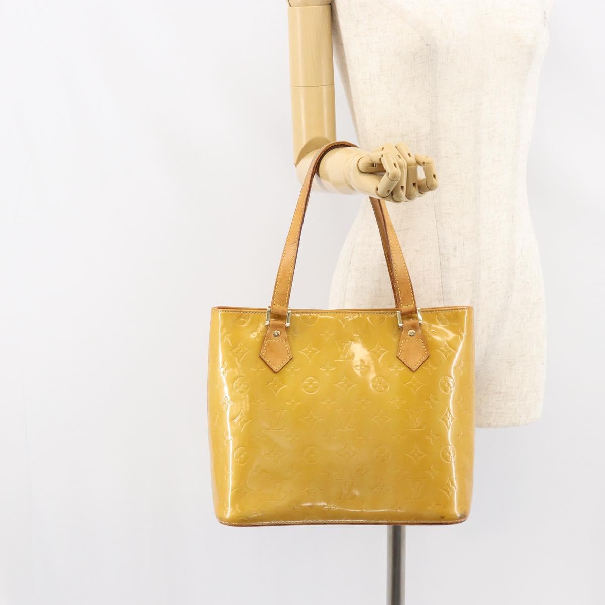 LOUIS VUITTON Monogram Vernis Houston Hand Bag Beige M91004 LV Auth bs31721
