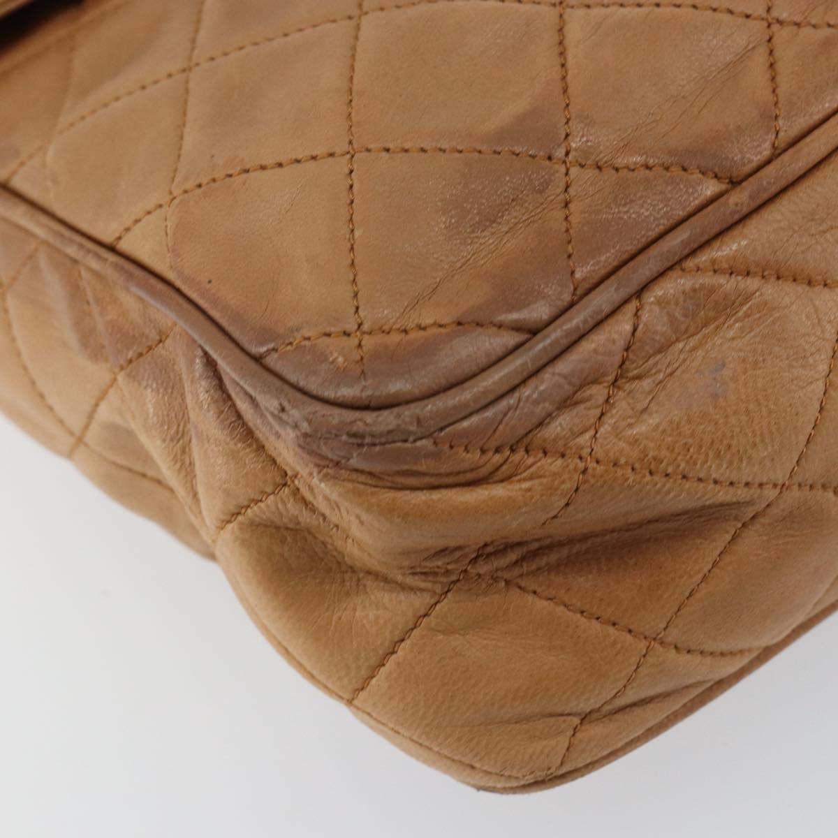 CHANEL Matelasse Fringe Chain Shoulder Bag Lamb Skin Brown Gold CC Auth bs31725