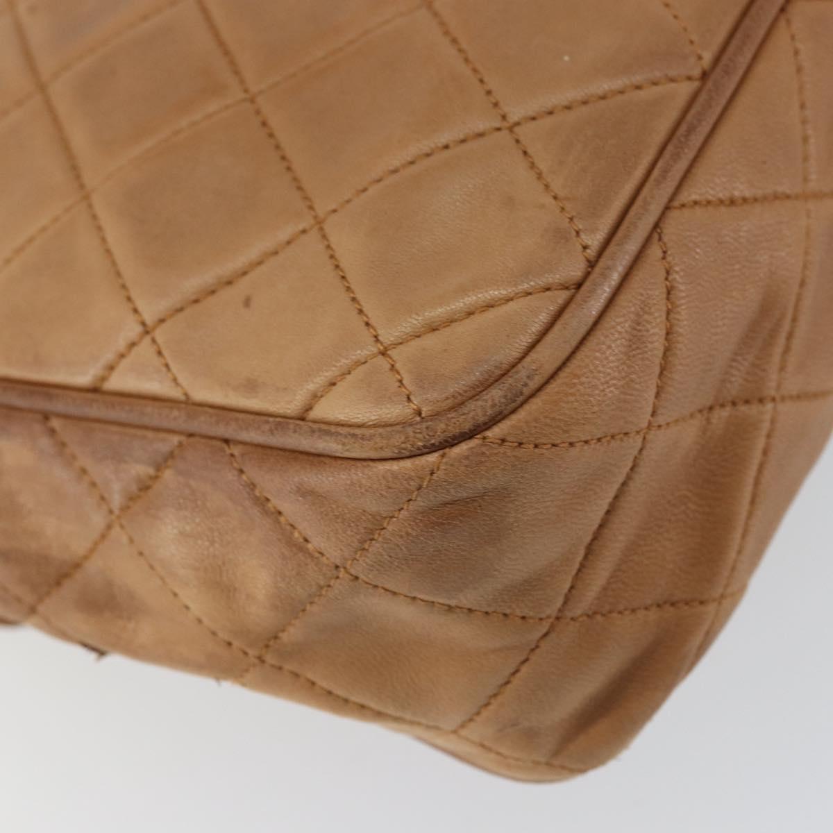 CHANEL Matelasse Fringe Chain Shoulder Bag Lamb Skin Brown Gold CC Auth bs31725