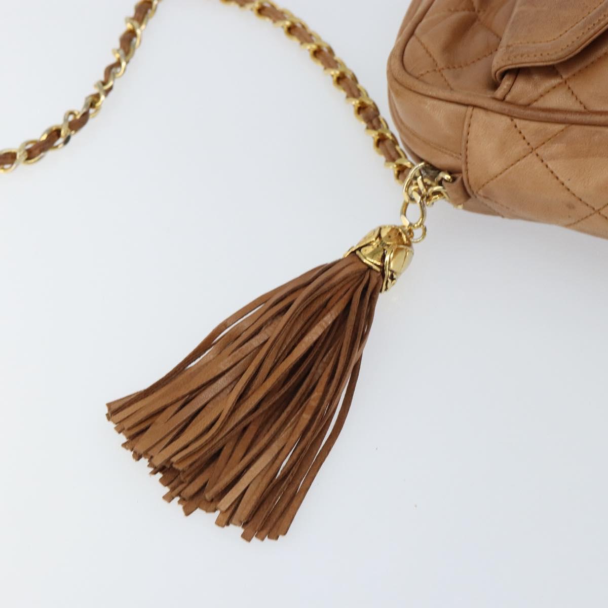 CHANEL Matelasse Fringe Chain Shoulder Bag Lamb Skin Brown Gold CC Auth bs31725