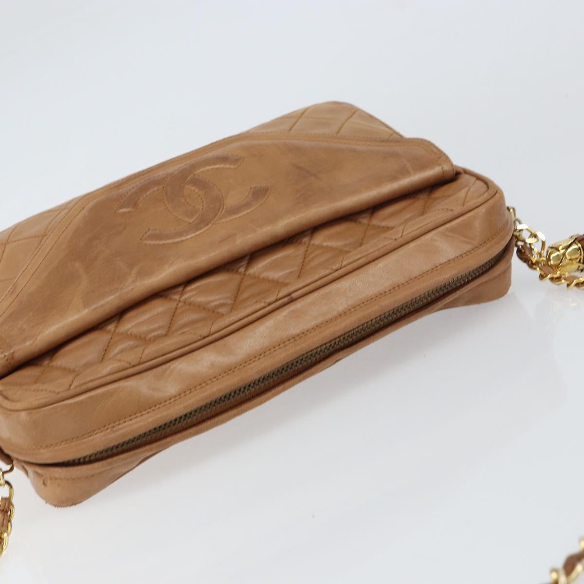 CHANEL Matelasse Fringe Chain Shoulder Bag Lamb Skin Brown Gold CC Auth bs31725