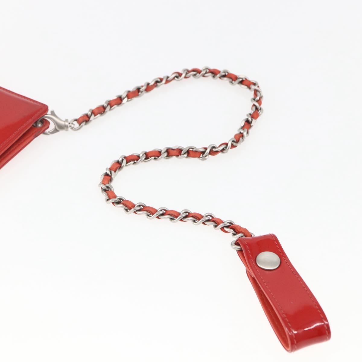 CHANEL Card Case Enamel Red CC Auth bs31726