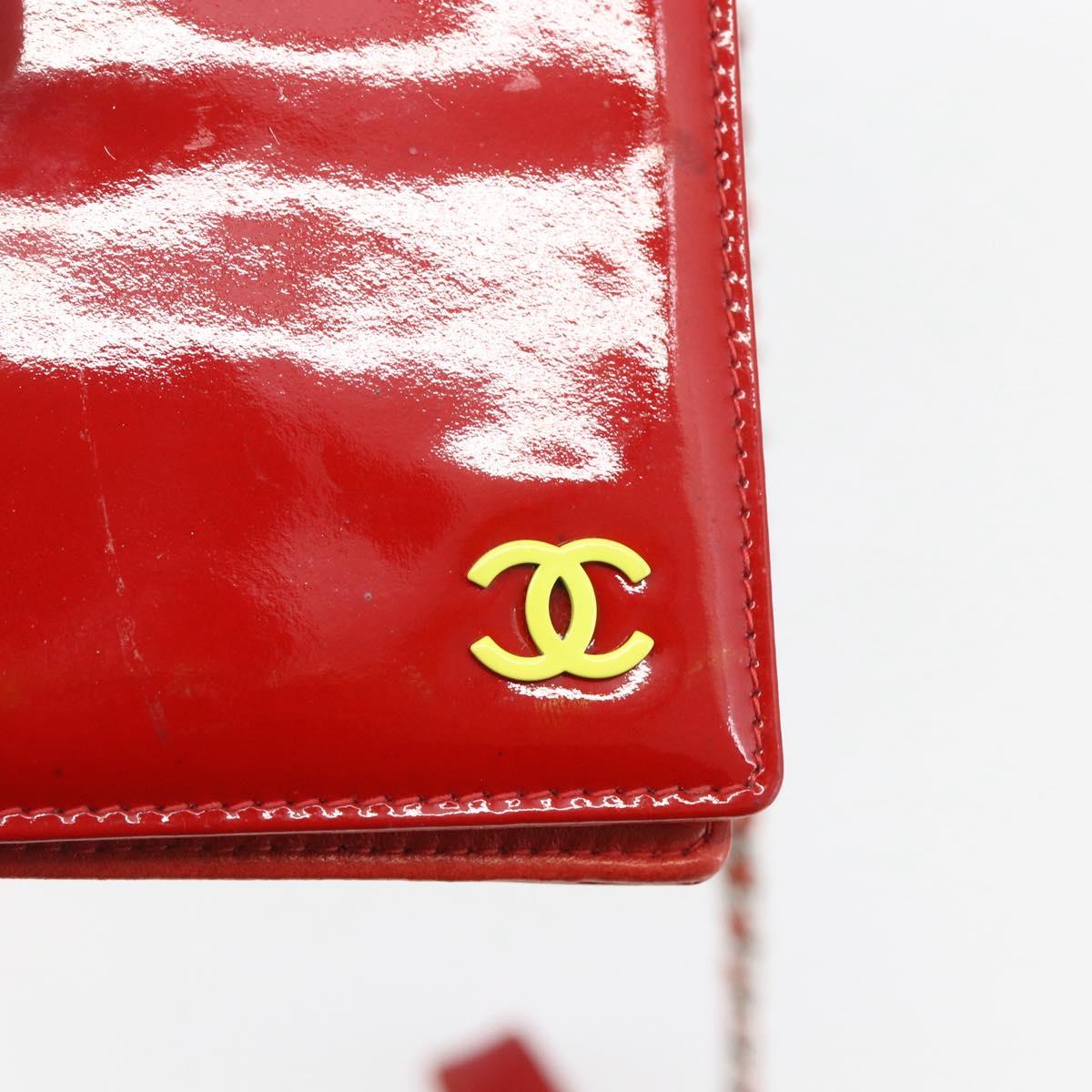 CHANEL Card Case Enamel Red CC Auth bs31726