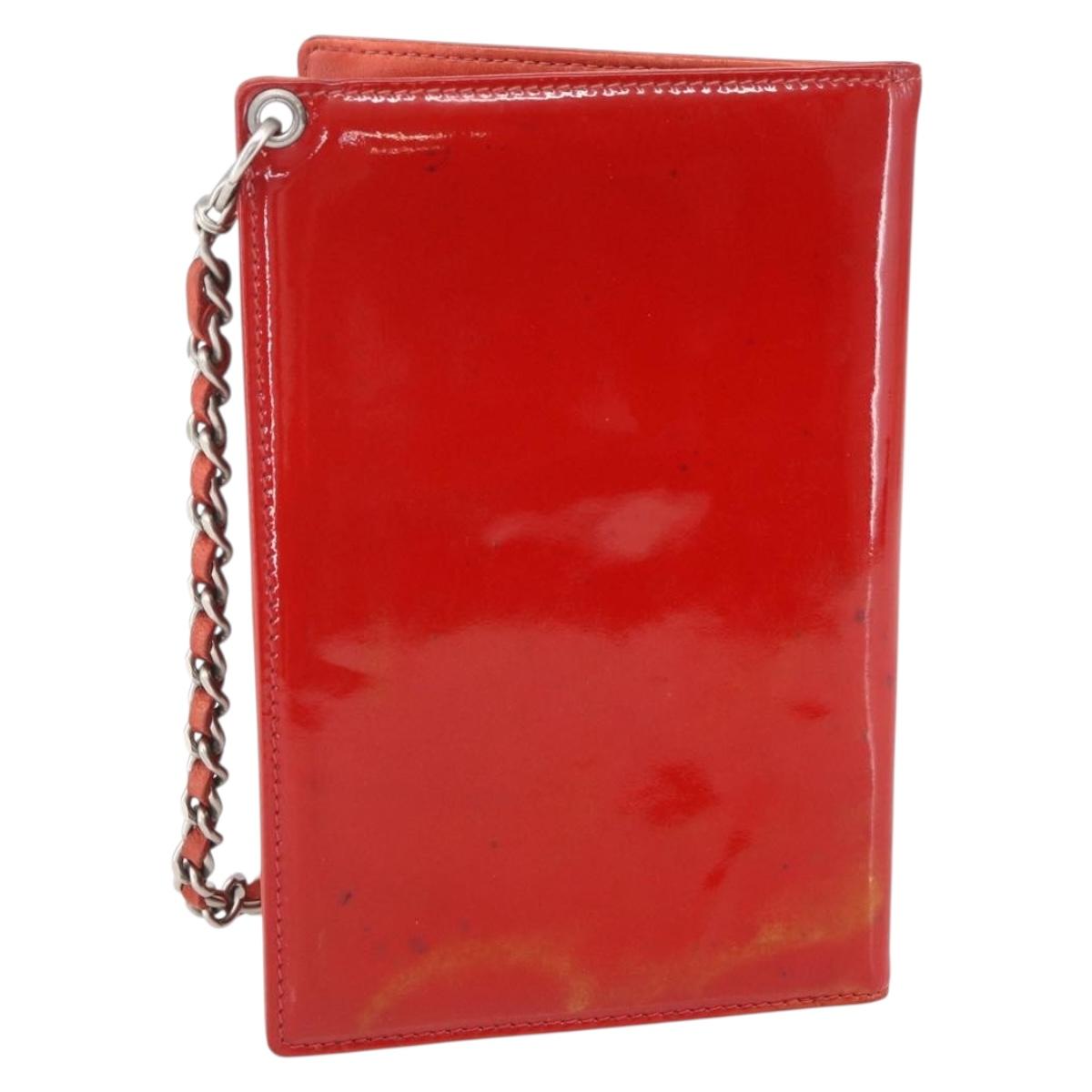 CHANEL Card Case Enamel Red CC Auth bs31726