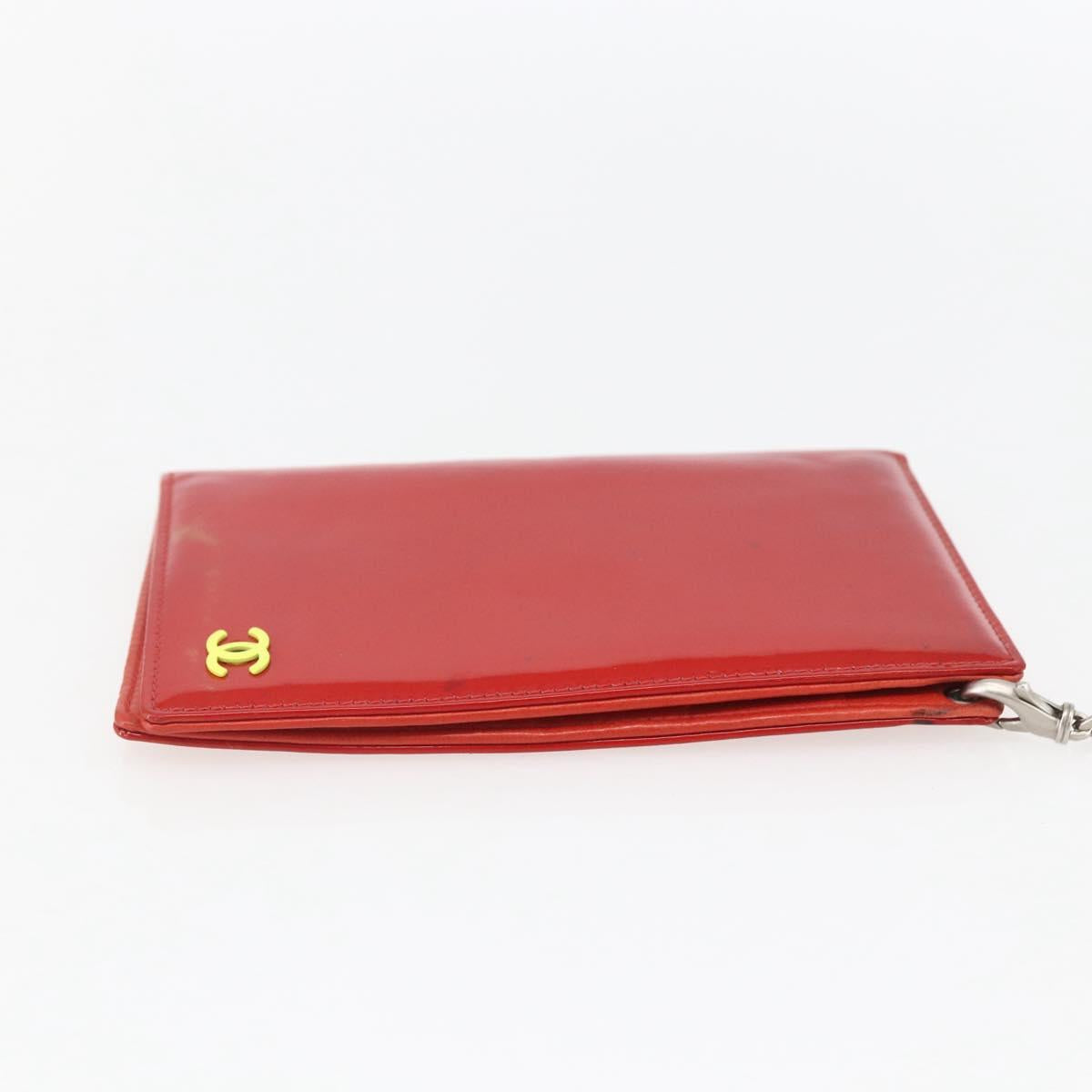 CHANEL Card Case Enamel Red CC Auth bs31726