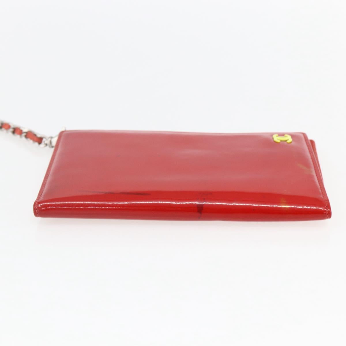 CHANEL Card Case Enamel Red CC Auth bs31726