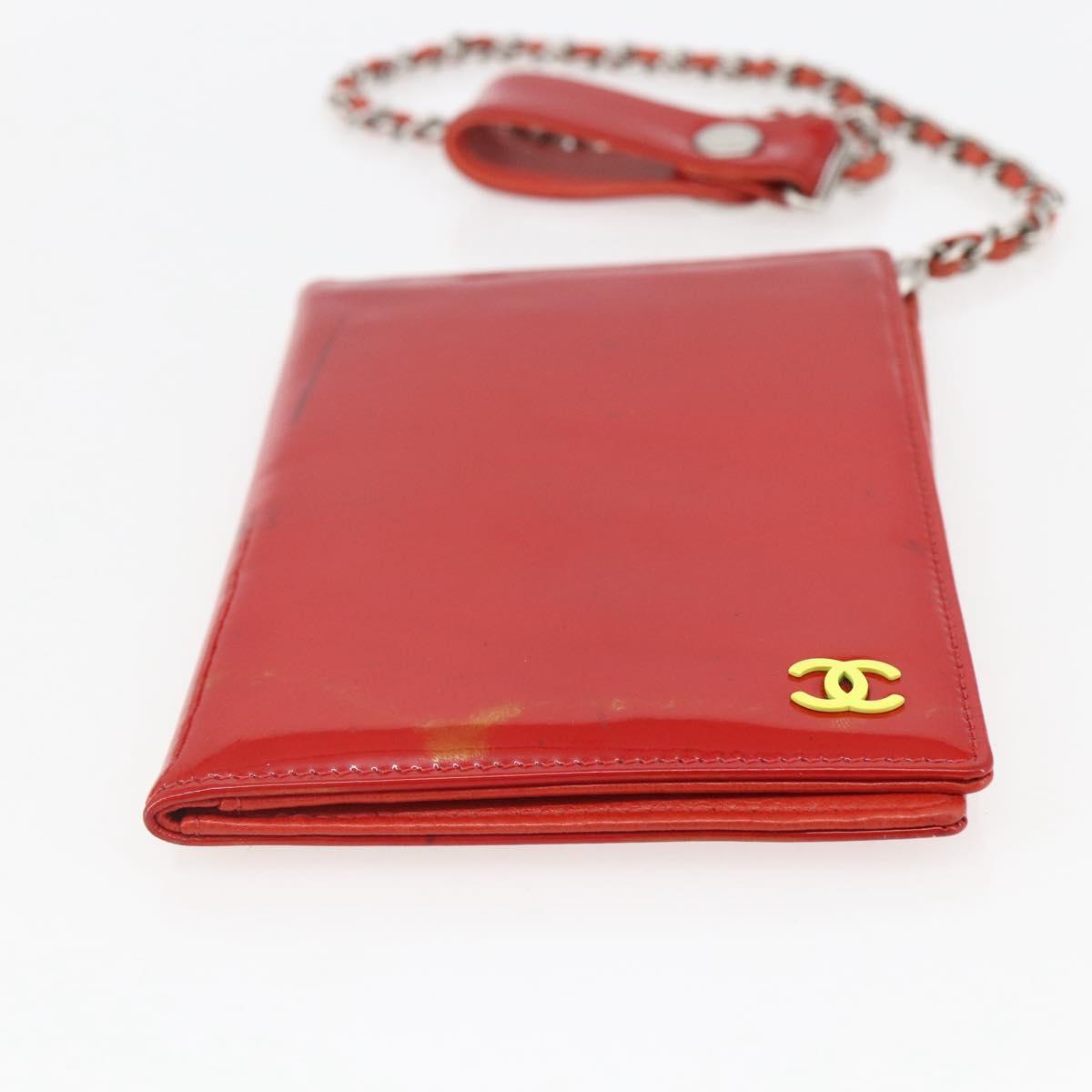 CHANEL Card Case Enamel Red CC Auth bs31726