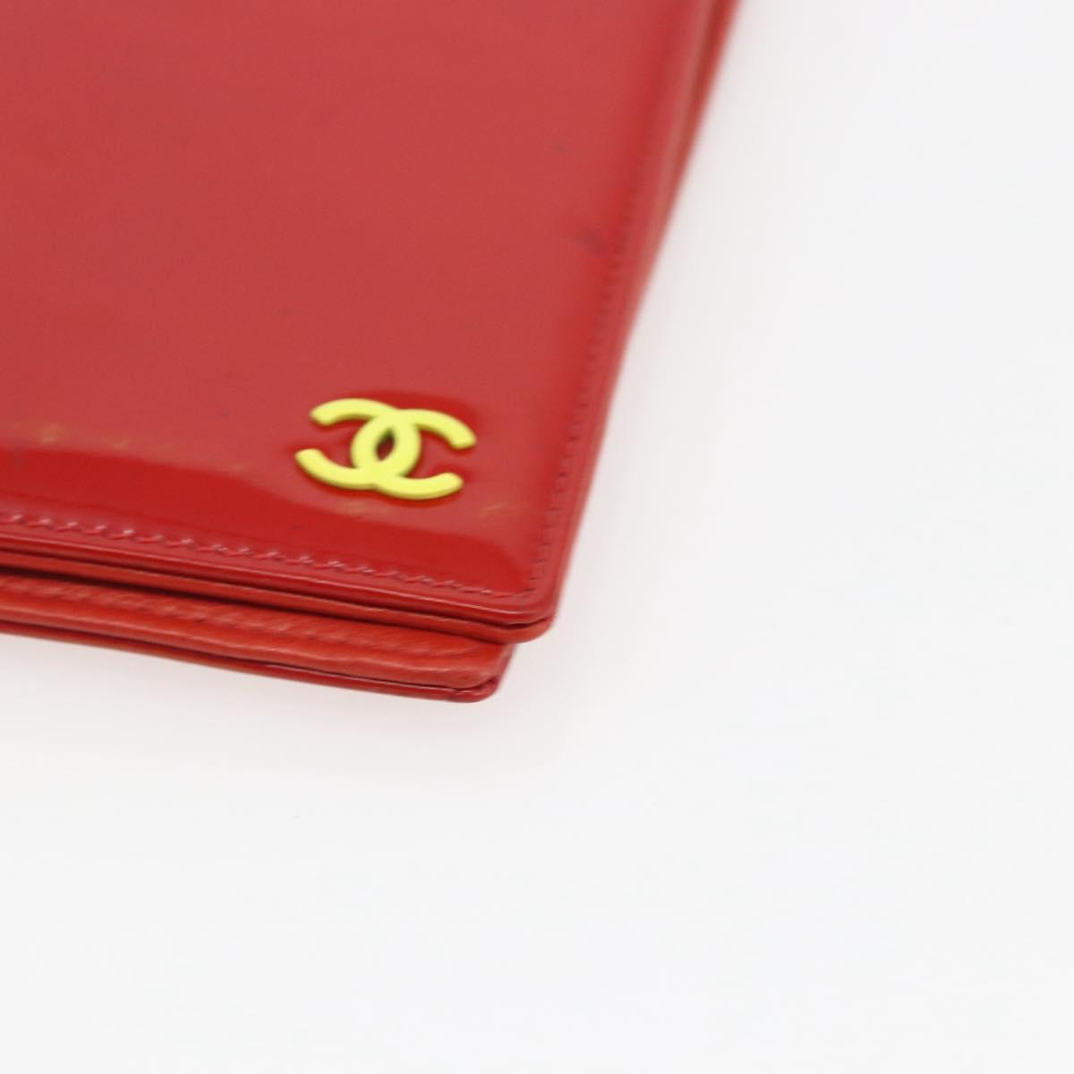 CHANEL Card Case Enamel Red CC Auth bs31726