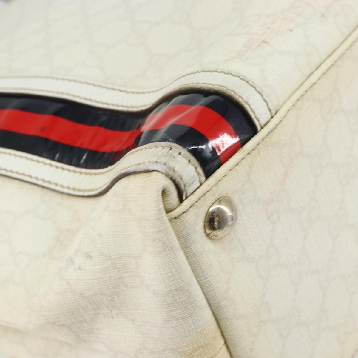 GUCCI GG Supreme Tote Bag PVC Leather White Gold 152630 Auth bs31729