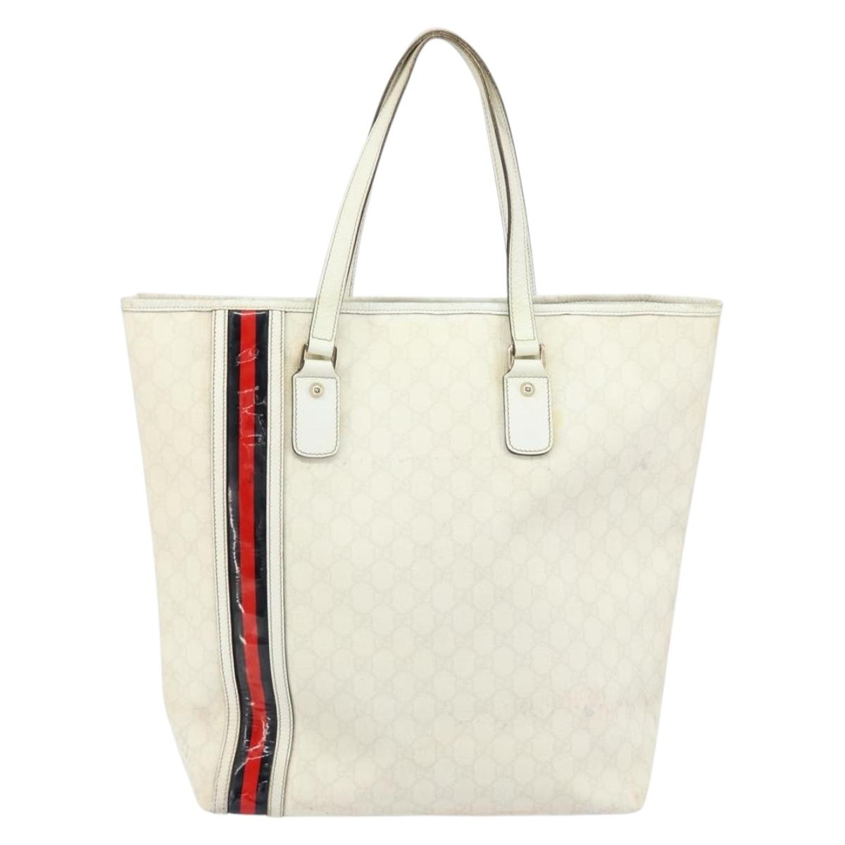 GUCCI GG Supreme Tote Bag PVC Leather White Gold 152630 Auth bs31729