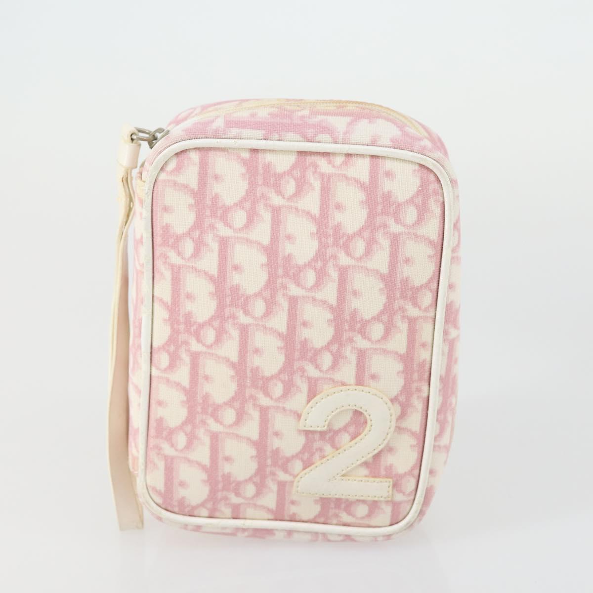 Christian Dior Trotter Canvas Clutch Bag Leather PVC 2 Set Red Pink Auth bs31733