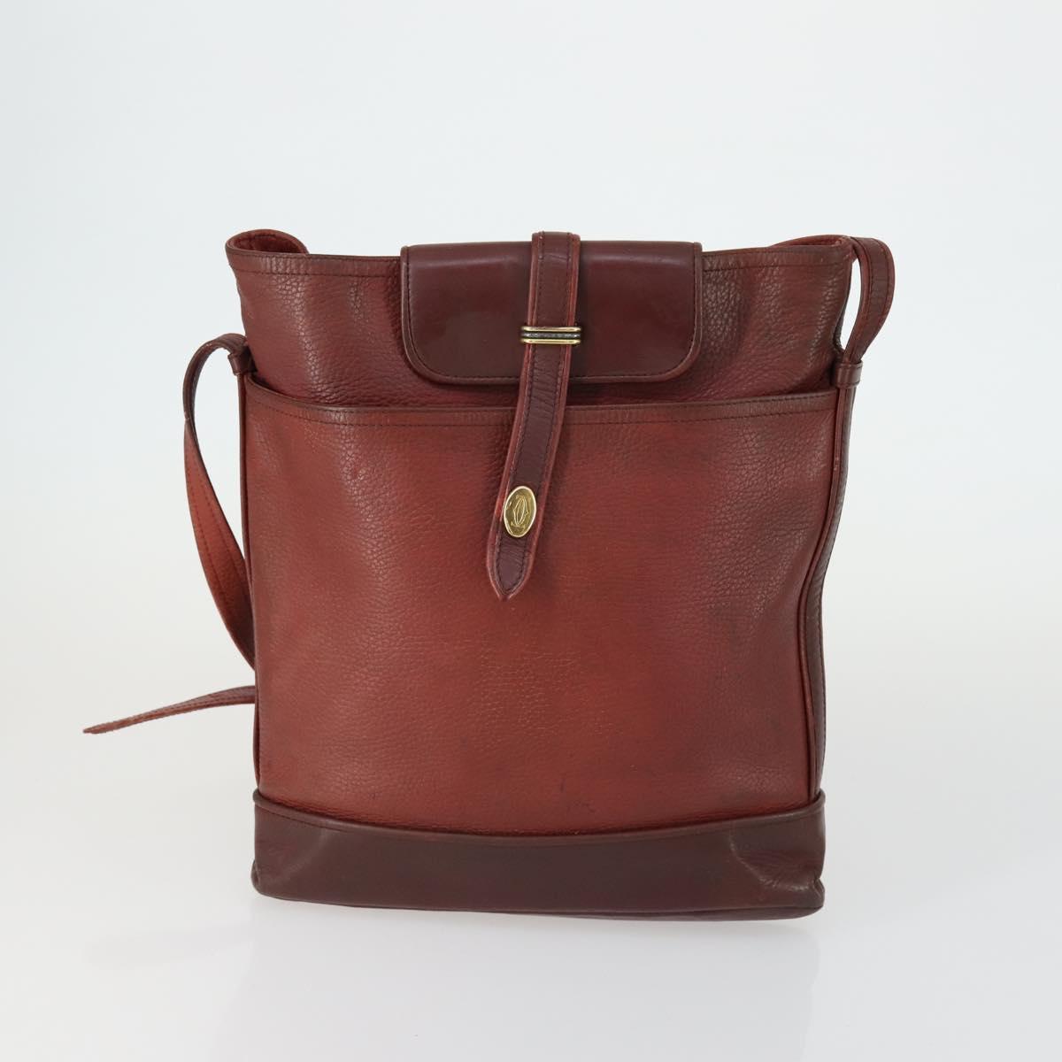 CARTIER Must Line Shoulder Bag Leather 4 Set Bordeaux Auth bs31739