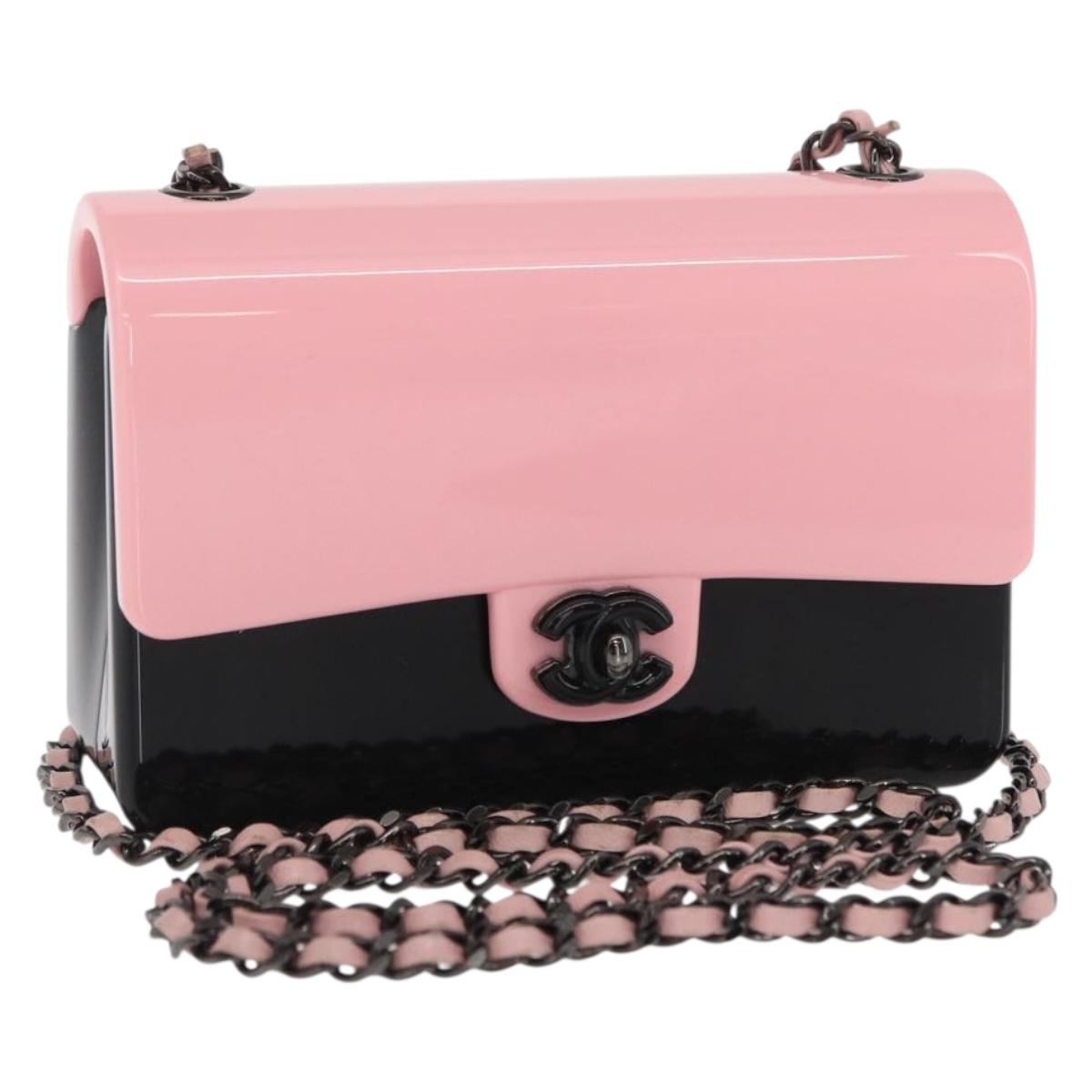 CHANEL Chain evening bag Shoulder Bag plexi Black Pink CC Auth bs31743SM