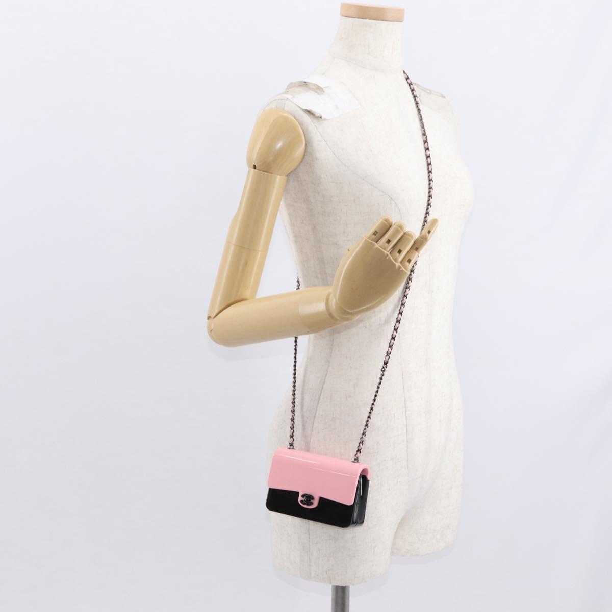 CHANEL Chain evening bag Shoulder Bag plexi Black Pink CC Auth bs31743SM