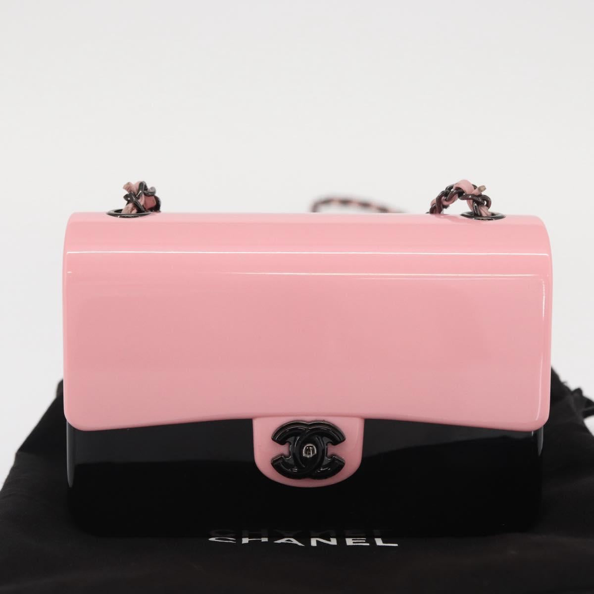 CHANEL Chain evening bag Shoulder Bag plexi Black Pink CC Auth bs31743SM