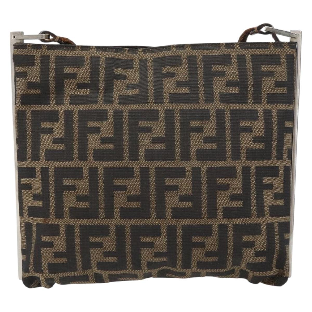 FENDI Zucca Canvas Shoulder Bag Brown Black Auth bs31744