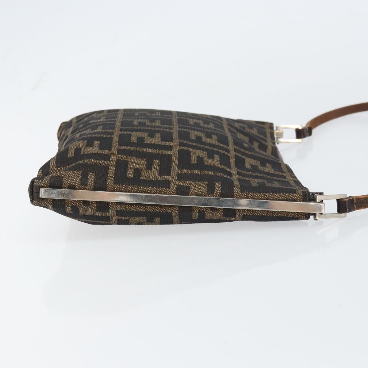 FENDI Zucca Canvas Shoulder Bag Brown Black Auth bs31744