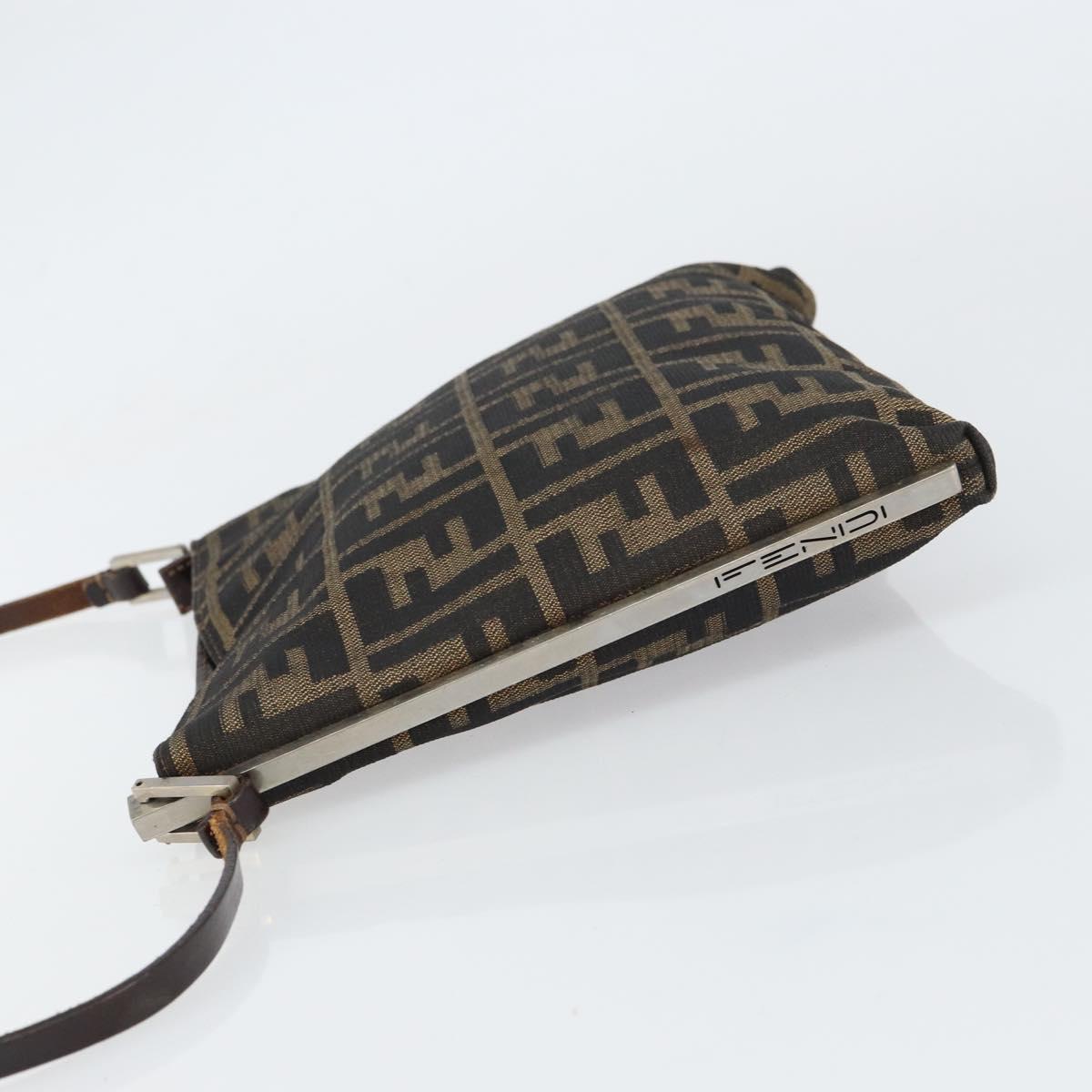 FENDI Zucca Canvas Shoulder Bag Brown Black Auth bs31744