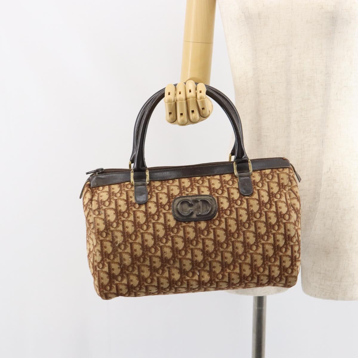 Christian Dior Trotter Canvas Hand Bag Brown Gold Auth bs31749