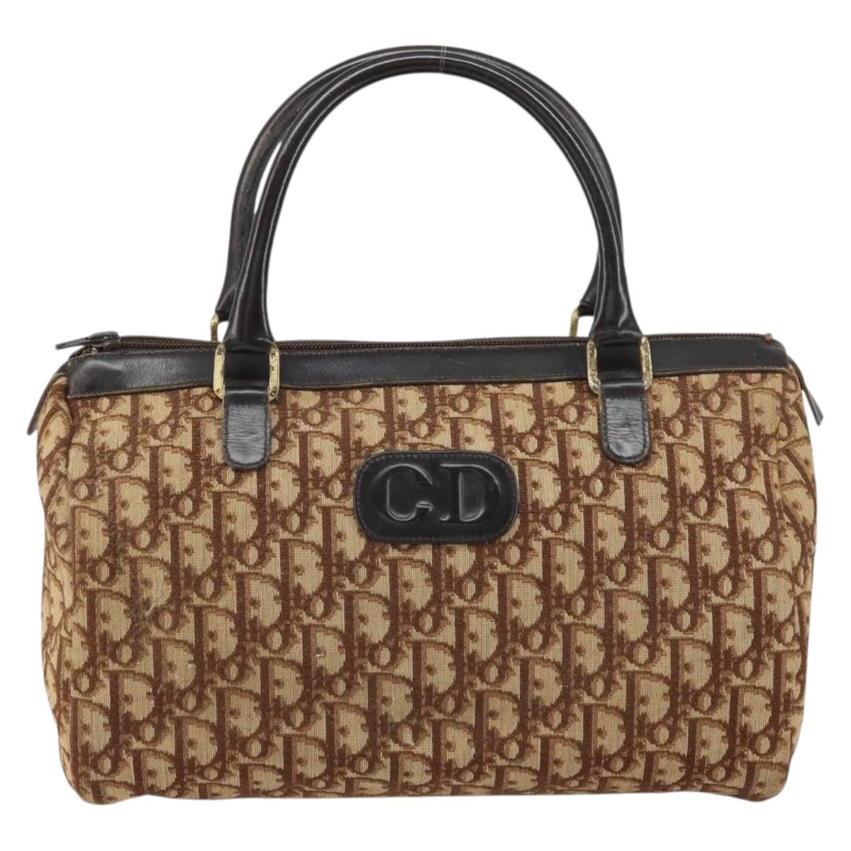 Christian Dior Trotter Canvas Hand Bag Brown Gold Auth bs31749