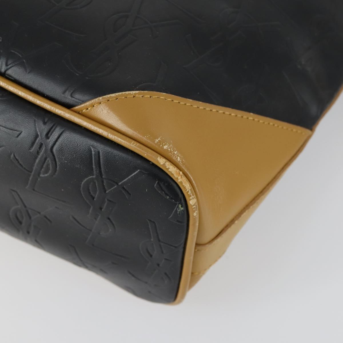 SAINT LAURENT Hand Bag Leather PVC 2way Black Brown gold Auth bs31752