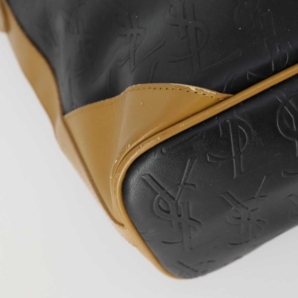 SAINT LAURENT Hand Bag Leather PVC 2way Black Brown gold Auth bs31752