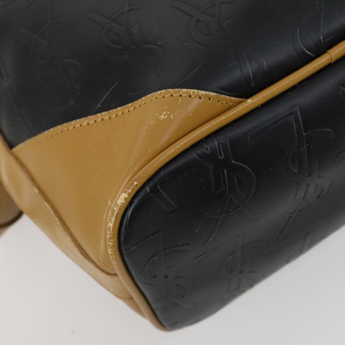 SAINT LAURENT Hand Bag Leather PVC 2way Black Brown gold Auth bs31752
