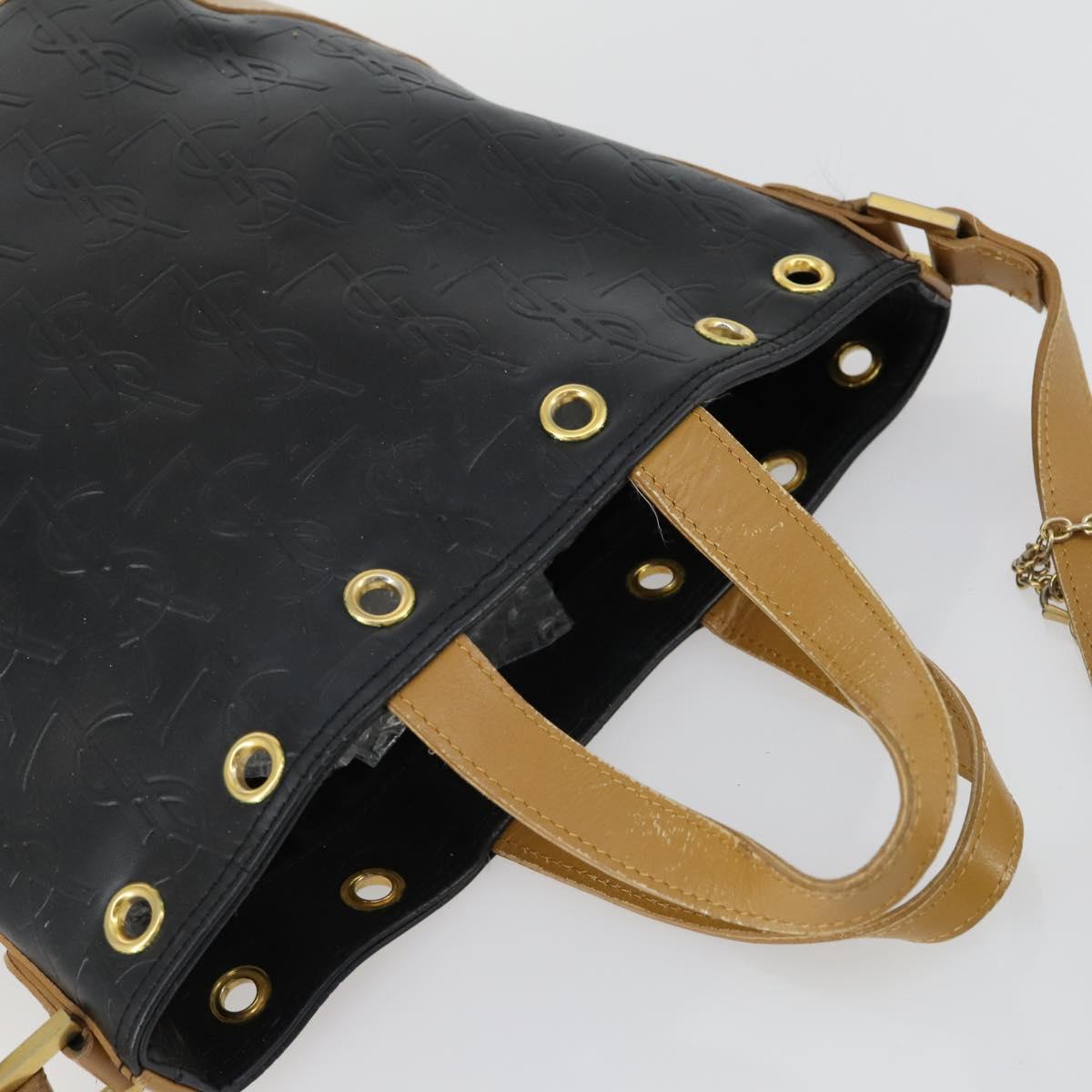 SAINT LAURENT Hand Bag Leather PVC 2way Black Brown gold Auth bs31752