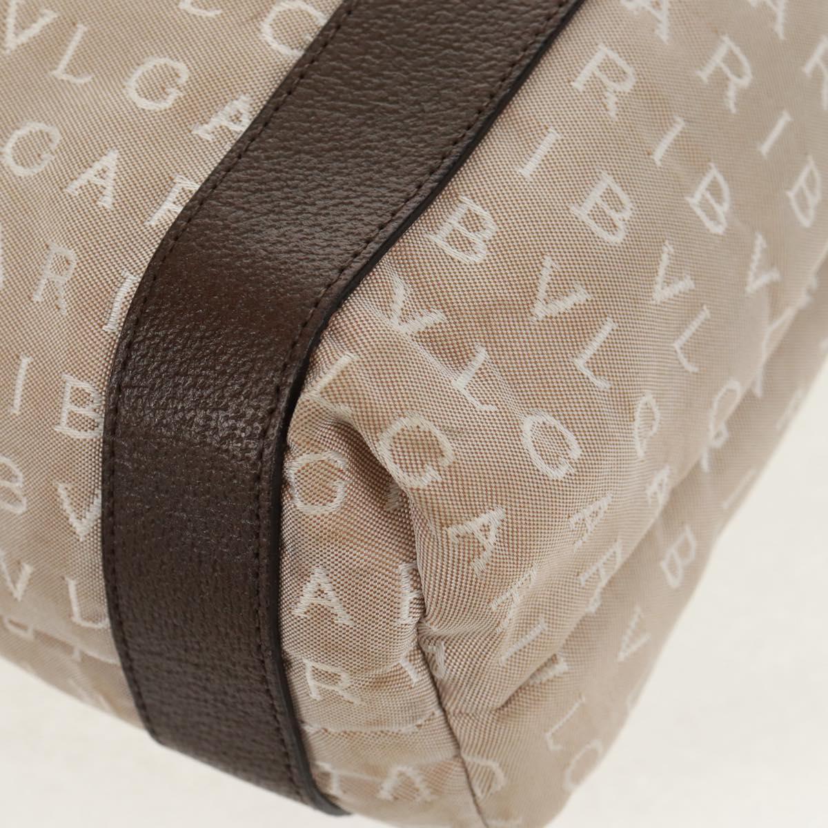 BVLGARI Logo Mania Tote Bag Canvas Beige Brown Silver Auth bs31753