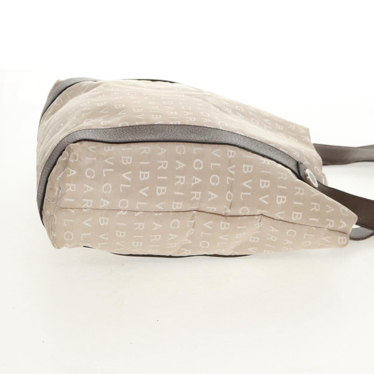 BVLGARI Logo Mania Tote Bag Canvas Beige Brown Silver Auth bs31753
