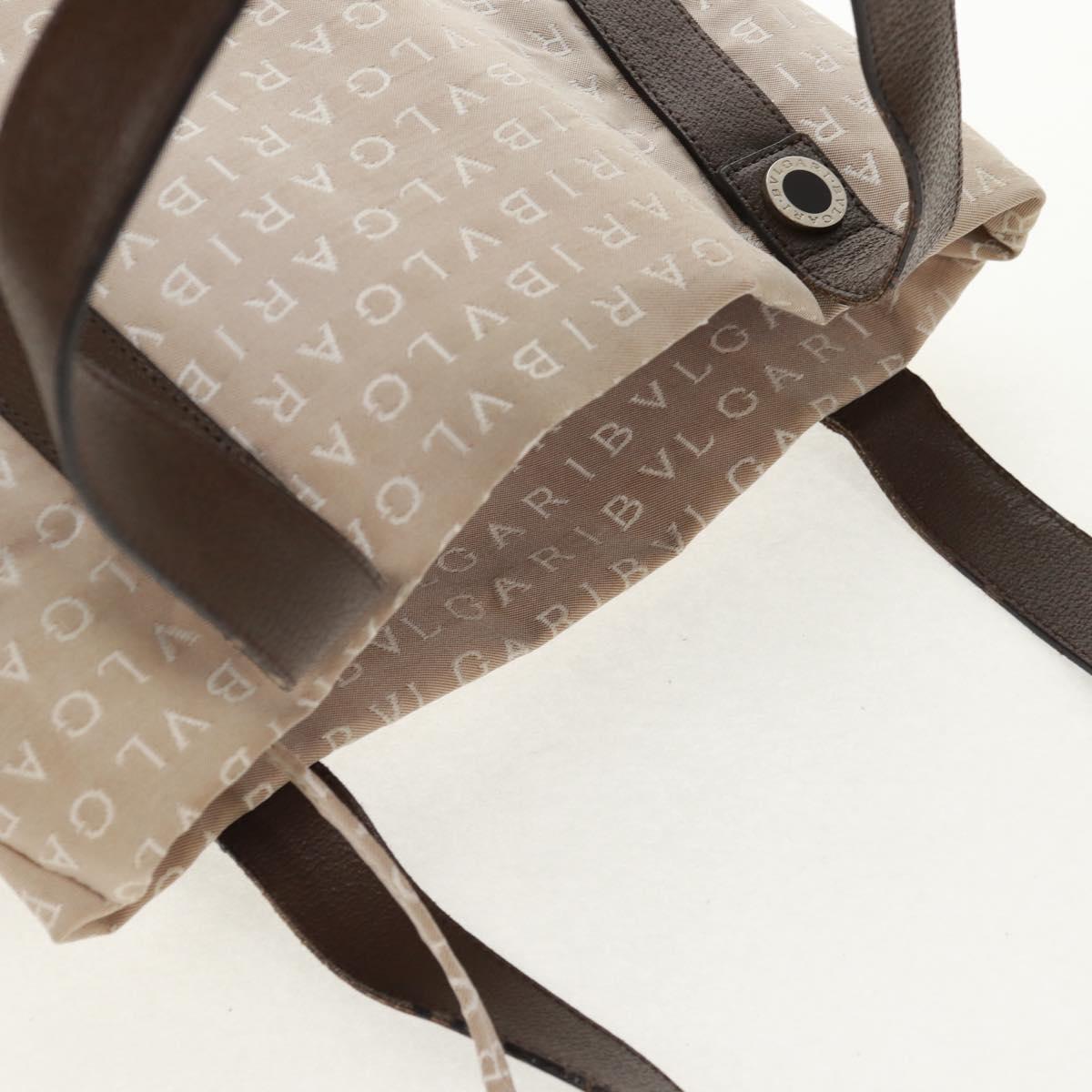 BVLGARI Logo Mania Tote Bag Canvas Beige Brown Silver Auth bs31753