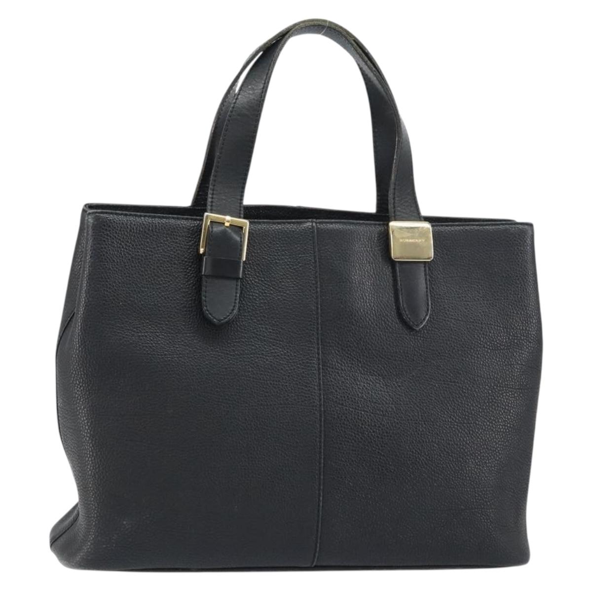 BURBERRY Hand Bag Leather Black Gold Auth bs31757