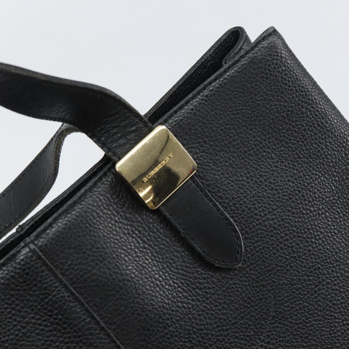 BURBERRY Hand Bag Leather Black Gold Auth bs31757