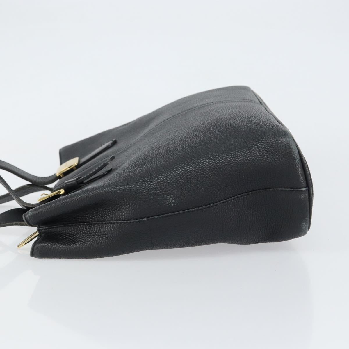 BURBERRY Hand Bag Leather Black Gold Auth bs31757