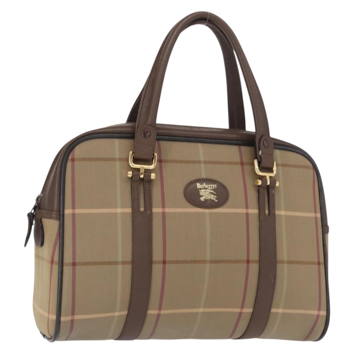Burberrys Nova Check Hand Bag Canvas Beige Gold Auth bs31758