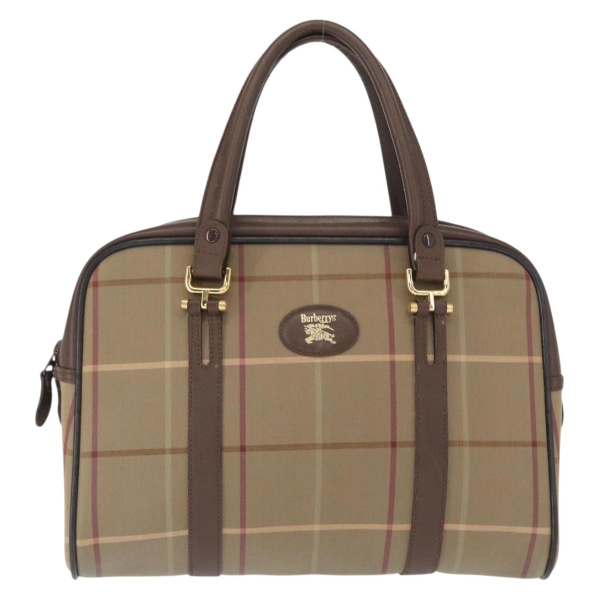 Burberrys Nova Check Hand Bag Canvas Beige Gold Auth bs31758