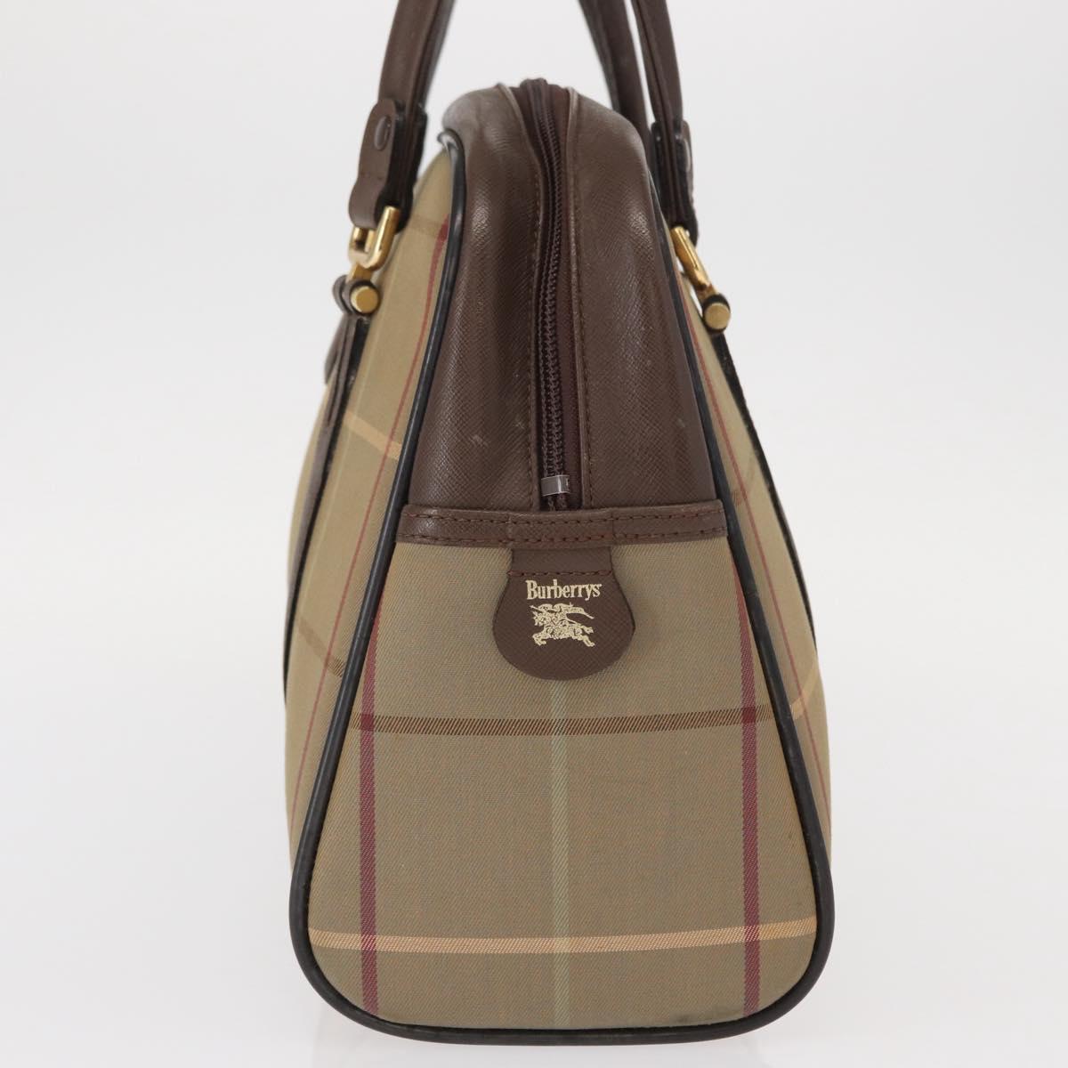 Burberrys Nova Check Hand Bag Canvas Beige Gold Auth bs31758