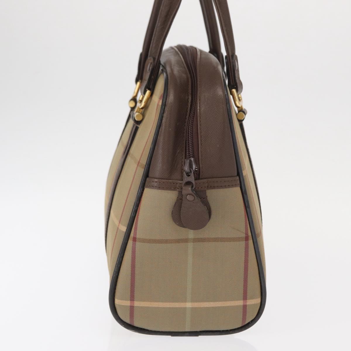 Burberrys Nova Check Hand Bag Canvas Beige Gold Auth bs31758