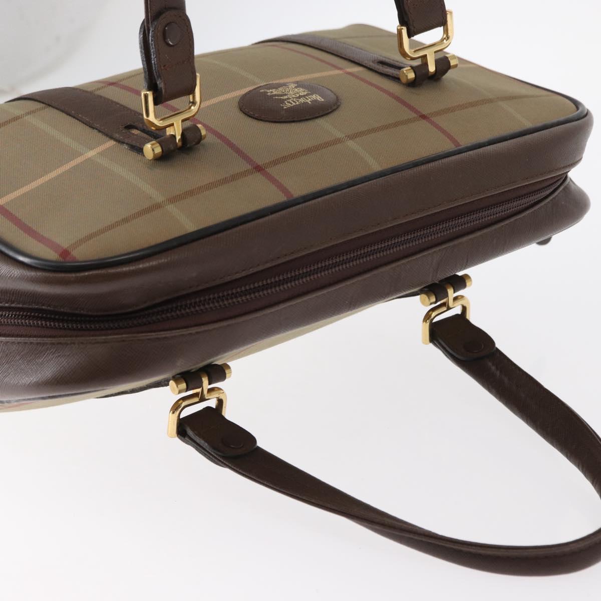 Burberrys Nova Check Hand Bag Canvas Beige Gold Auth bs31758