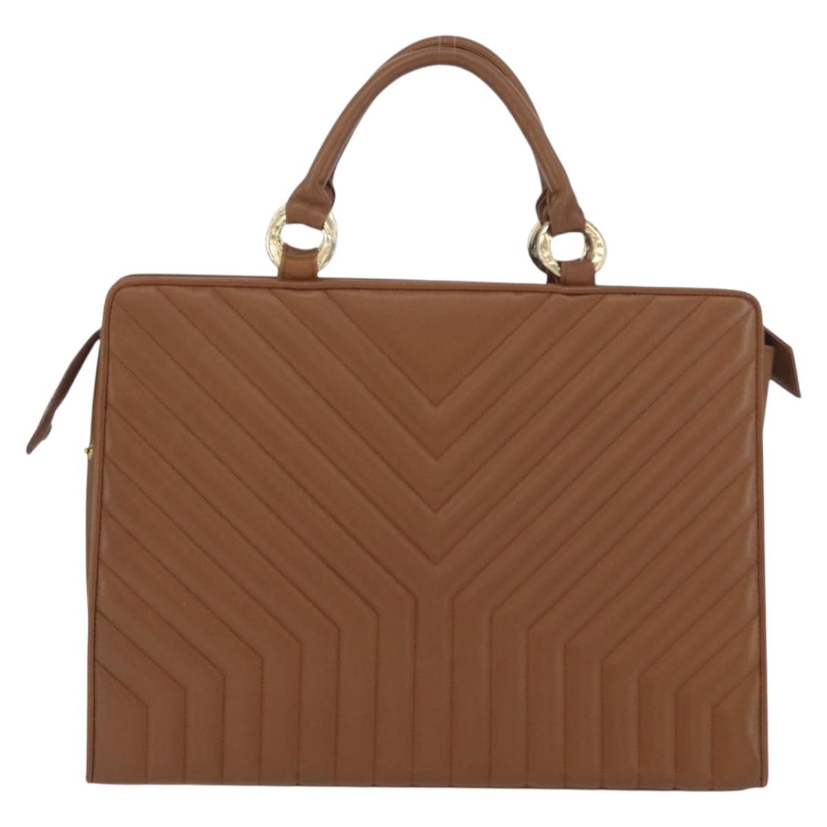SAINT LAURENT Y Stitch Hand Bag Leather Brown Gold Auth bs31762