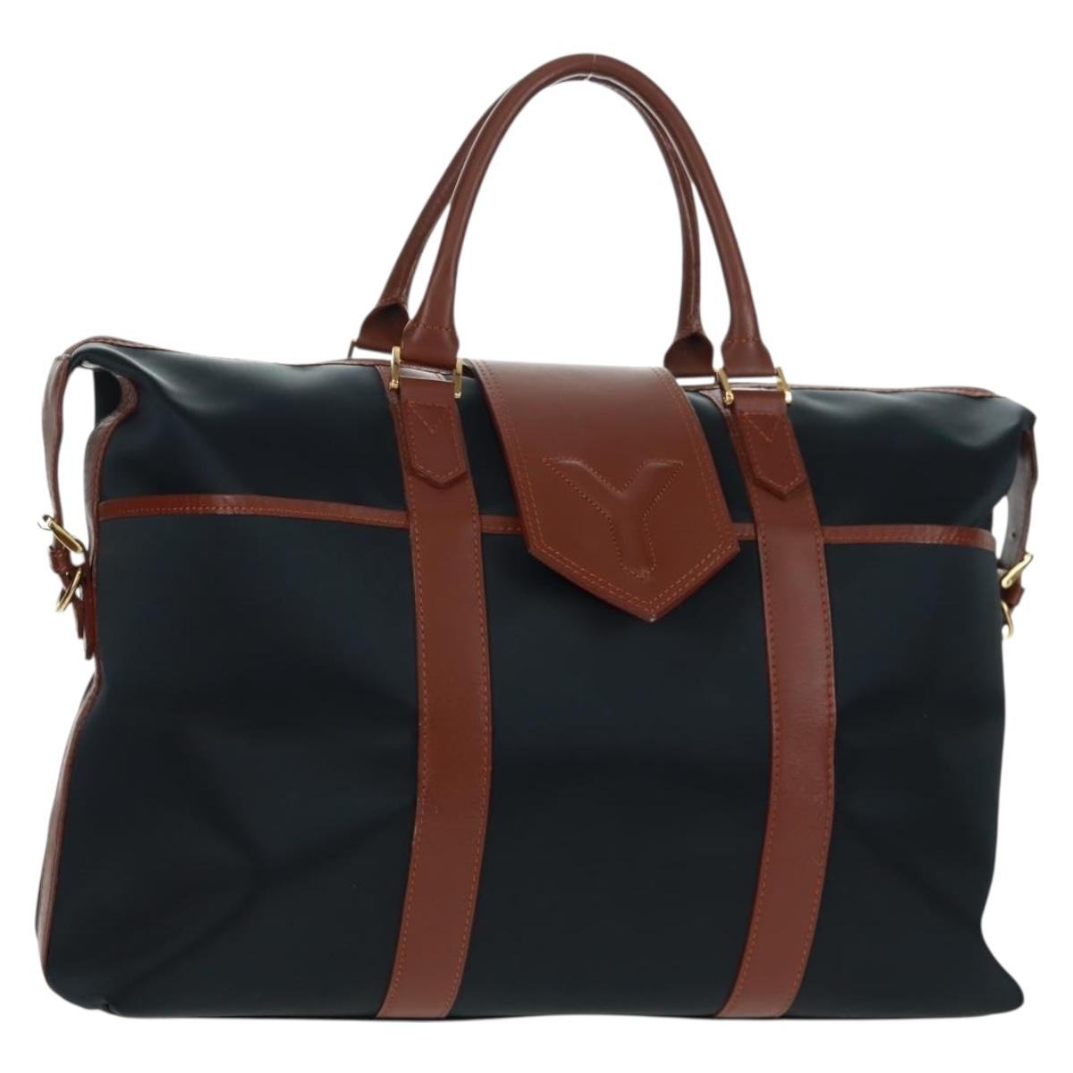 SAINT LAURENT Boston Bag Nylon Leather Navy Gold Auth bs31763