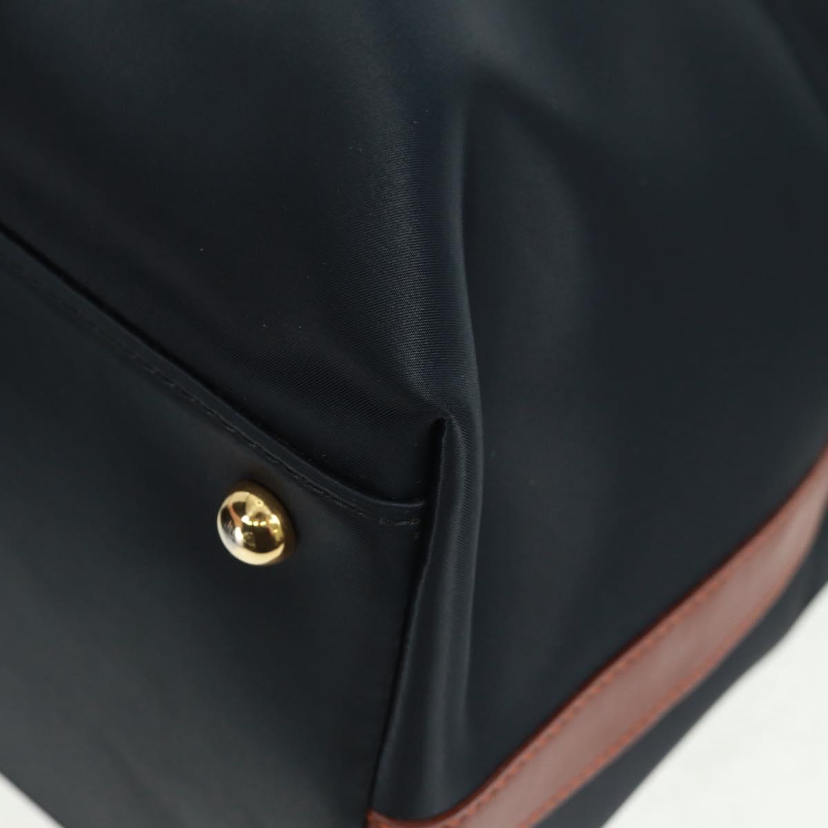 SAINT LAURENT Boston Bag Nylon Leather Navy Gold Auth bs31763